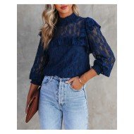  2024 Pure Color Lace Women's Long Sleeve Top