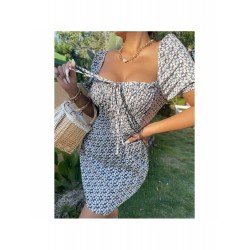 Summer Square Collar Floral Backless Women's Short Dress  Summer Square Collar Floral Backless Women's Short Dress