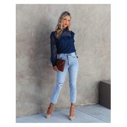 2024 Pure Color Lace Women's Long Sleeve Top  2024 Pure Color Lace Women's Long Sleeve Top