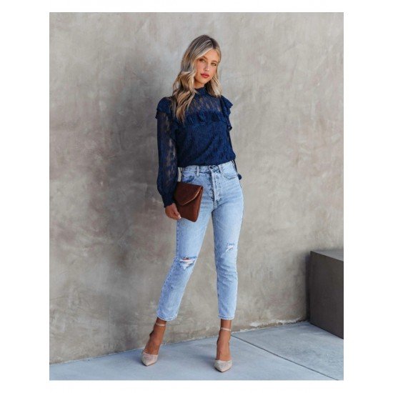  2024 Pure Color Lace Women's Long Sleeve Top