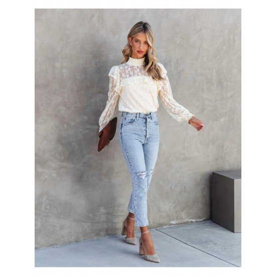  2024 Pure Color Lace Women's Long Sleeve Top
