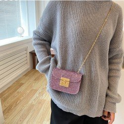  PU Pure Color Sequined Shoulder Bag For Women