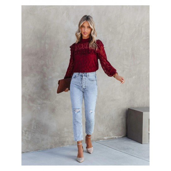  2024 Pure Color Lace Women's Long Sleeve Top