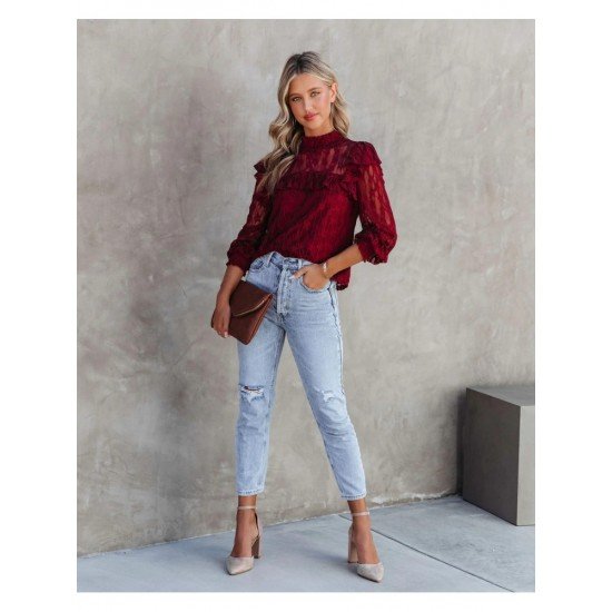  2024 Pure Color Lace Women's Long Sleeve Top