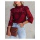  2024 Pure Color Lace Women's Long Sleeve Top