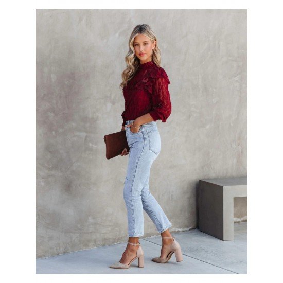  2024 Pure Color Lace Women's Long Sleeve Top