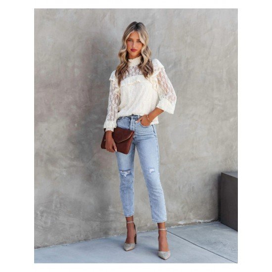  2024 Pure Color Lace Women's Long Sleeve Top