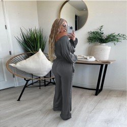 New Fashion Solid Pockets Off The Shoulder Jumpsuits
