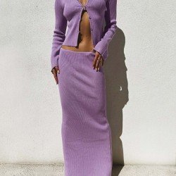 Trendy Solid Matching Maxi Skirt And Top Sets