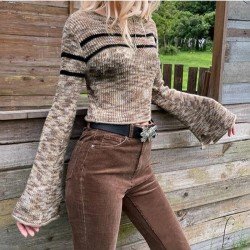  Casual Crew Neck Flare Sleeve Women's Sweater