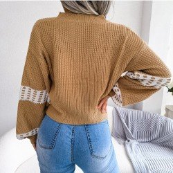  Fashion V Neck Contrast Color Women's Sweater
