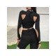 Cut Out Black Long Sleeve Designer Tops