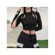 Cut Out Black Long Sleeve Designer Tops