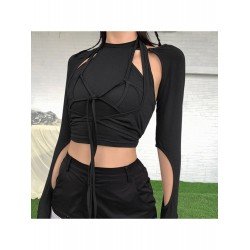 Cut Out Black Long Sleeve Designer Tops Cut Out Black Long Sleeve Designer Tops