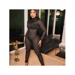 2024 Fall Mock Neck See-through Women's Jumpsuit  2024 Fall Mock Neck See-through Women's Jumpsuit