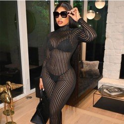  2024 Fall Mock Neck See-through Women's Jumpsuit