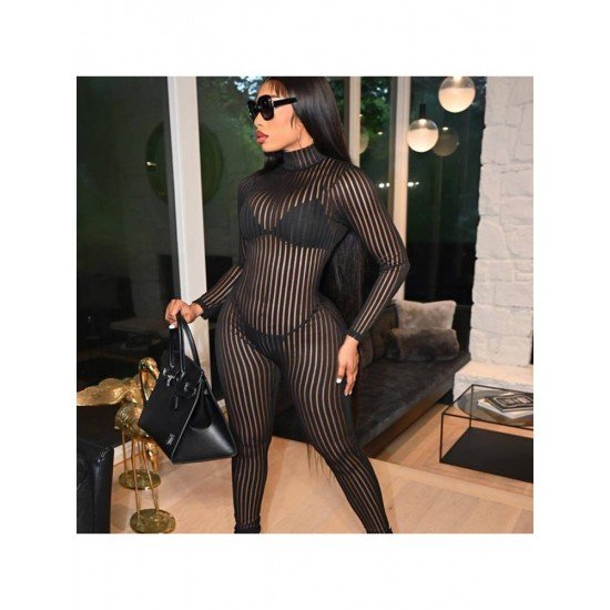  2024 Fall Mock Neck See-through Women's Jumpsuit