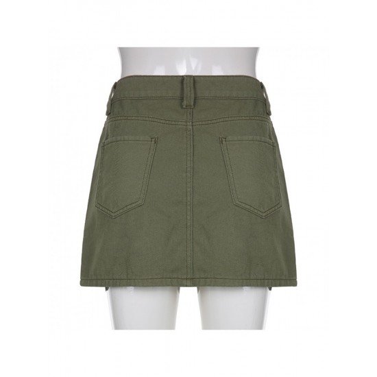  Pure Color Low Waist Denim Skirt