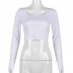  Pure Color Square Neck Irregular Top