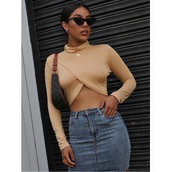 Turtle Neck Black Long Sleeve Crop Tops