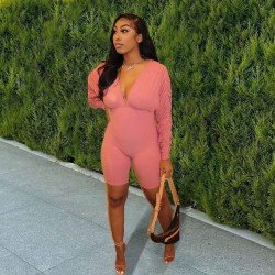 Sexy Pure Color Backless V Neck Long Sleeve Rompers  Sexy Pure Color Backless V Neck Long Sleeve Rompers