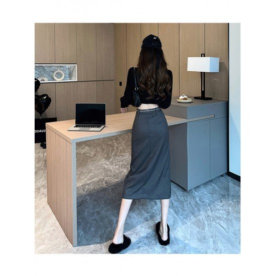  2024 Autumn Split Hem Skirt With Waist Chain