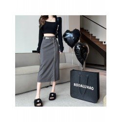  2024 Autumn Split Hem Skirt With Waist Chain