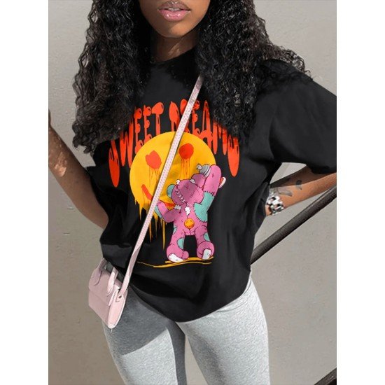 Face Smile Broken Bear Graphic T Shirts For Women
