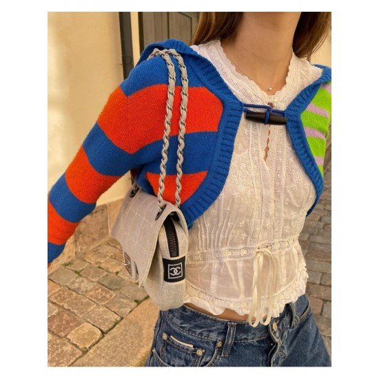  2024 Fall Colorblock Women's Short Knit Cardigan