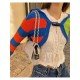  2024 Fall Colorblock Women's Short Knit Cardigan