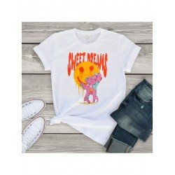 Face Smile Broken Bear Graphic T Shirts For Women