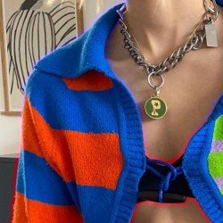  2024 Fall Colorblock Women's Short Knit Cardigan