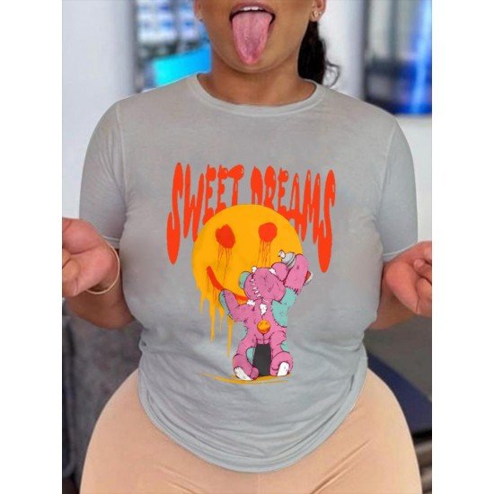 Face Smile Broken Bear Graphic T Shirts For Women