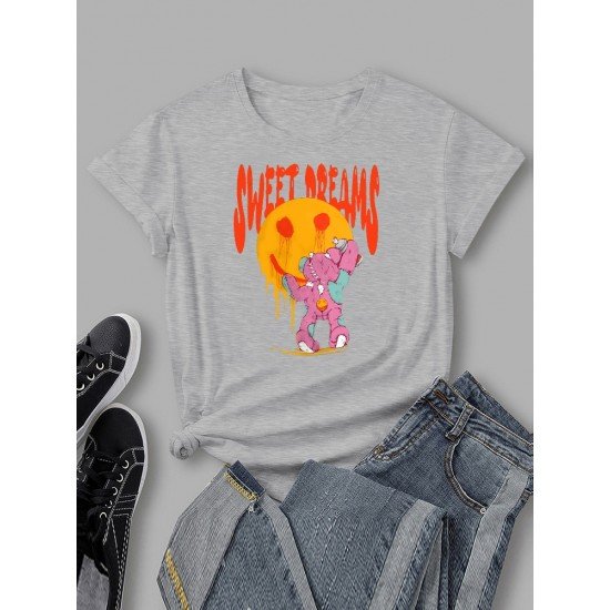 Face Smile Broken Bear Graphic T Shirts For Women