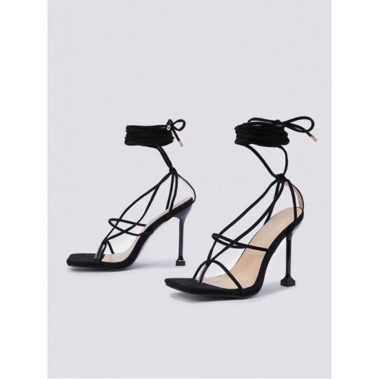 2024 Foreign PU Bandage Square Toe Women's Heels