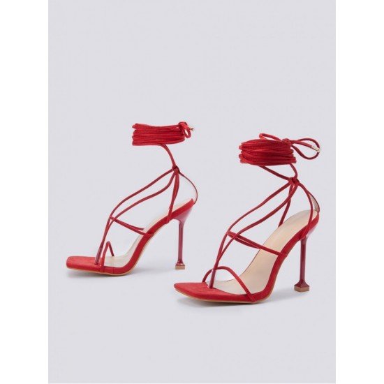  2024 Foreign PU Bandage Square Toe Women's Heels
