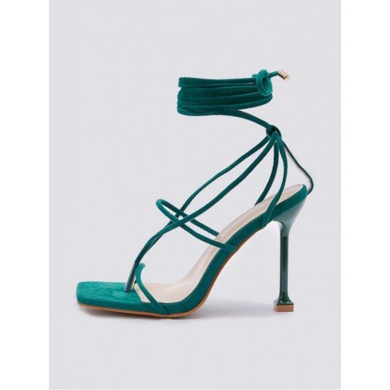  2024 Foreign PU Bandage Square Toe Women's Heels