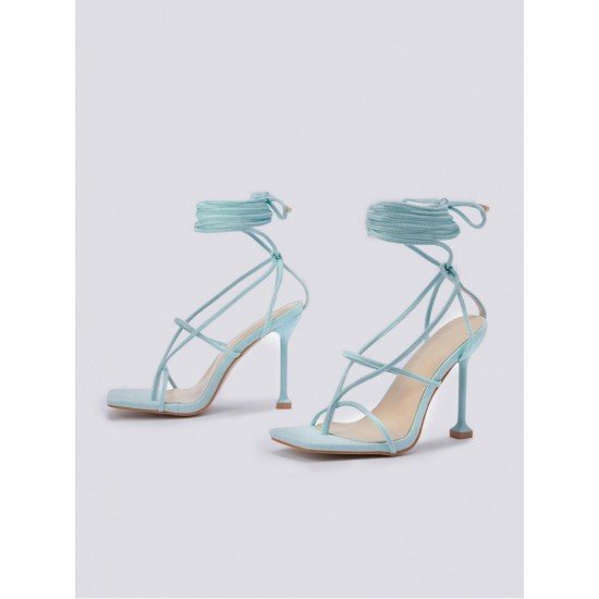  2024 Foreign PU Bandage Square Toe Women's Heels