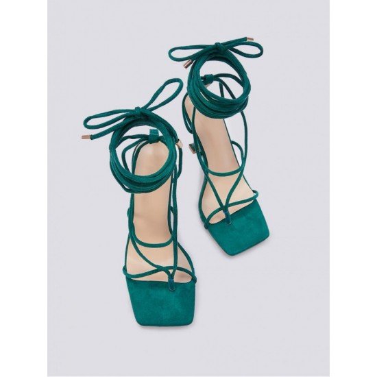  2024 Foreign PU Bandage Square Toe Women's Heels