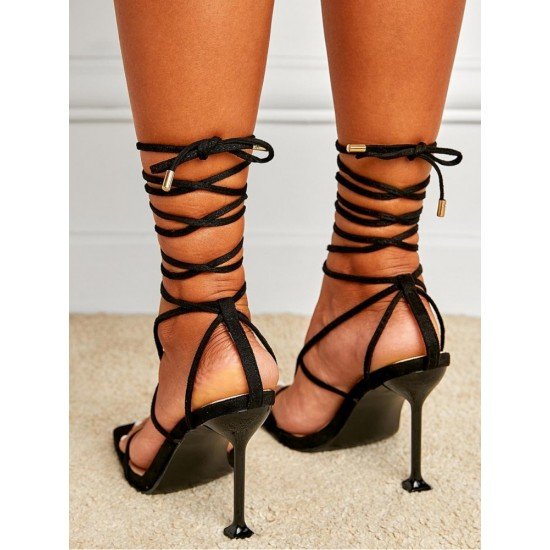  2024 Foreign PU Bandage Square Toe Women's Heels