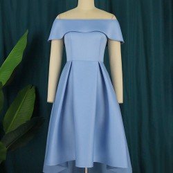  Pure Color Off Shoulder Backless Party Dress