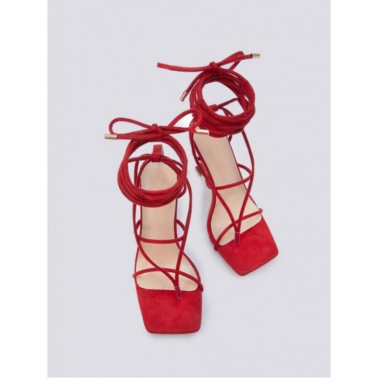 2024 Foreign PU Bandage Square Toe Women's Heels