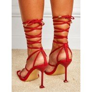  2024 Foreign PU Bandage Square Toe Women's Heels