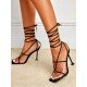  2024 Foreign PU Bandage Square Toe Women's Heels