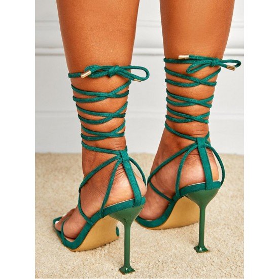  2024 Foreign PU Bandage Square Toe Women's Heels