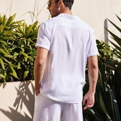 Casual Plain Linen Button Shirt Shorts Set Men