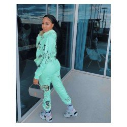 Casual Graffiti Printing Hooded Women's Trouser Two-Piece Suit  Casual Graffiti Printing Hooded Women's Trouser Two-Piece Suit