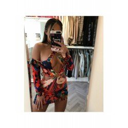 Sexy Halter Hollow Out Printing Nightclub Dress  Sexy Halter Hollow Out Printing Nightclub Dress