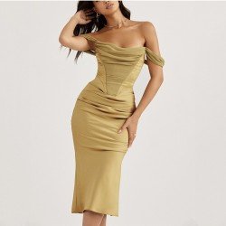 Sexy Satin Off Shoulder Backless Dress