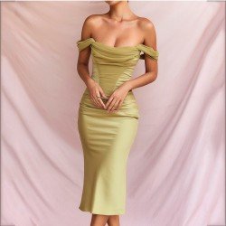  Sexy Satin Off Shoulder Backless Dress
